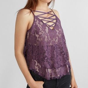 NWOT Express Tiered Lace V-Neck Tank Top Purple S